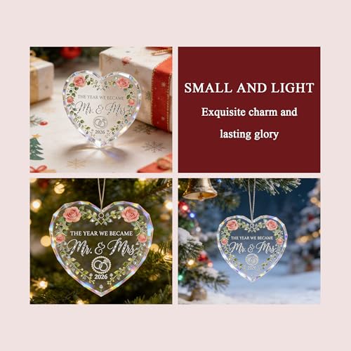 Heart Shaped Crystal Ornament for Couples – 2026 Mr & Mrs Wedding Keepsake, Romantic Anniversary & Engagement Gift, Elegan...
