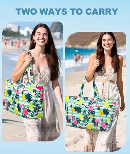 ISEYOU Extra Large Beach Bag Waterproof Beach Totes Bags for Women, Lightweight Foldable Pool Bag with Zipper Wet Compartment