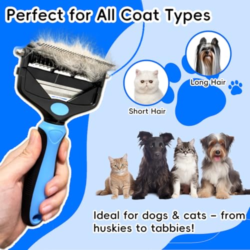 AXEFUN 3-in-1 Professional Pet Grooming Brush for Dogs & Cats – Dematting Comb, Undercoat Rake & Deshedding Tool for Long...
