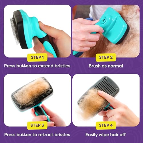 Hertzko Dog Brush for Shedding - Self Cleaning Slicker Brush for Dogs and Cats - Gently Removes Loose Hair, Tangles, and D...