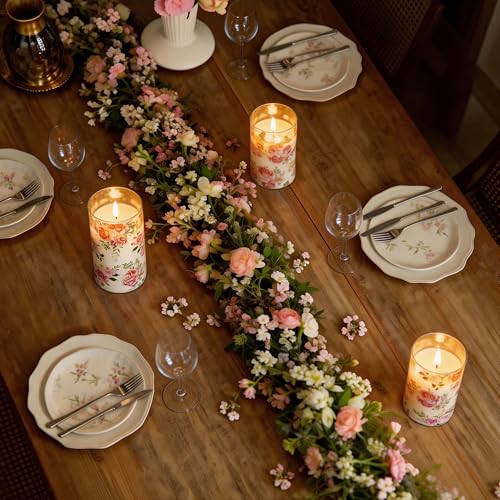 LUSHARBOR Flameless Candles with Remote, Battery Operated Glass Candles Pink Rose Flickering LED Candles Real Wax Floral C...