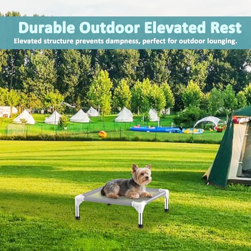 Elevated Dog Bed with Teslin Cooling Fabric - Lightweight Dog Cot for Small Dogs, Waterproof & Washable Breathable Mesh, R...