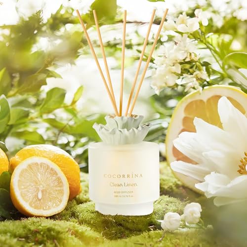 COCORRÍNA Gypsum Flower Reed Diffuser - Clean Linen Scent, 6.76 oz Oil with 8 Sticks, Long - Lasting Home Fragrance for Ba...