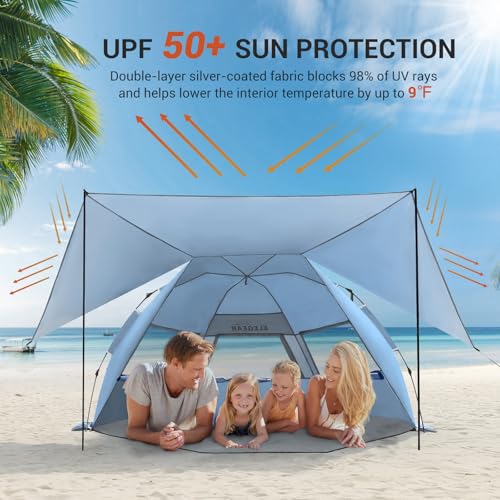 Elegear CumbreX™ Beach Tent with 360° Removable Canopy, 4-6 Person Pop Up Sun Shade Shelter, UPF 50+ Automated Installatio...