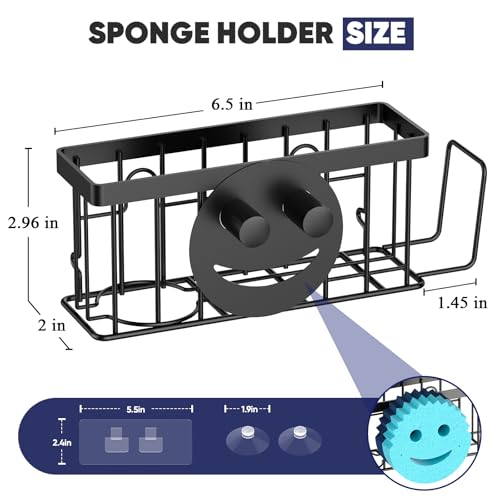 MURLONG Sponge Holder for Kitchen Sink,Sink Caddy Smiley Face,4-in-1 Sponge Holder with Suction Cups & 1 PCS Adhesive Stri...