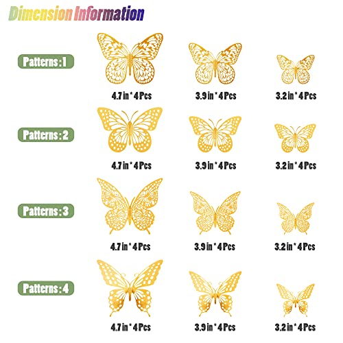 SAOROPEB 3D Butterfly Wall Decor - 48 Pcs, 4 Styles, 3 Sizes, Gold Butterfly Decorations for Birthday & Party Celebration...