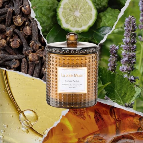 LA JOLIE MUSE Sahara Amber Scented Candle | Bergamot, Clove & Amber | 10 oz Soy Candle | Natural Soy Wax | 55 Hours Clean ...