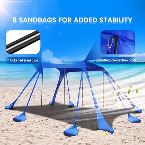 besuhot Beach Tent Sun Shelter 10x10FT Beach Shade Canopy with 8 Sandbags, UPF 50+ Protection Beach Shade Canopy, Outdoor ...