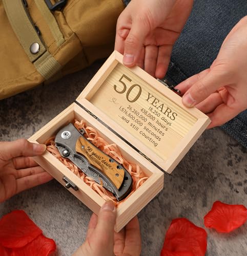 Lanties 50 Years Anniversary Keepsake Gifts for Him Engraved Pocket Knife with a Gift Box Happy Tin Anniversary Customized...