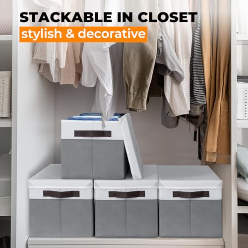 Large Closet Storage Baskets Bins with Lids 4 Pack, Storage Baskets for Organizing Shelves Nursery Bedroom, Home Dorm Clos...