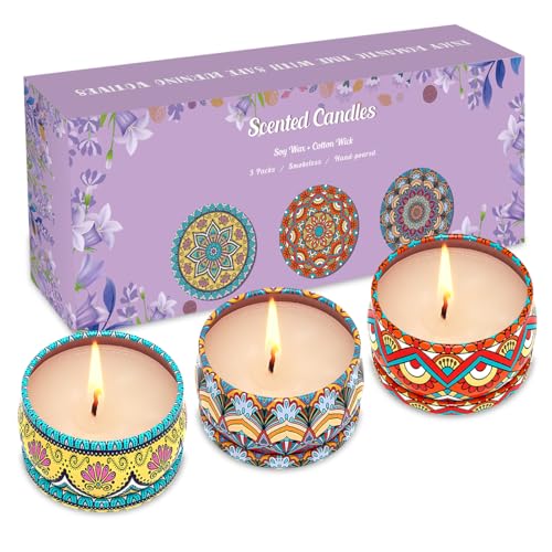 3 Pack Home Scented Candles - Strong Lavender, Bluebell & Mandarin Candle, 2.5 Oz, 100% Soy, Non-Toxic, Small Candle Set f...