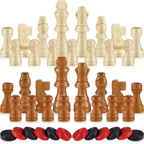Sumind 80 Pieces Wooden Checkers Pieces 2 in 1 Handcrafted Chess with Drawstring Storage Pouch Wooden Chess Game Set Board...