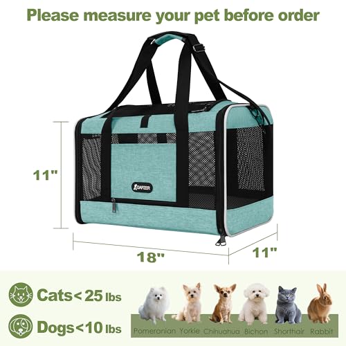 GAPZER Cat Carrier 18"x11"x11" TSA Approved Ventilated Top Open Softsided Pet Air Travel Bag, Small Animal Basic Crate Shi...