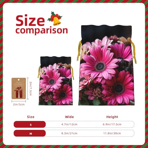 LHBZXMKJ Pink Orange Daisy Flower Print Drawstring Present Bags Christmas gifts Wrapping Sacks Pouches for Xmas Party ﻿