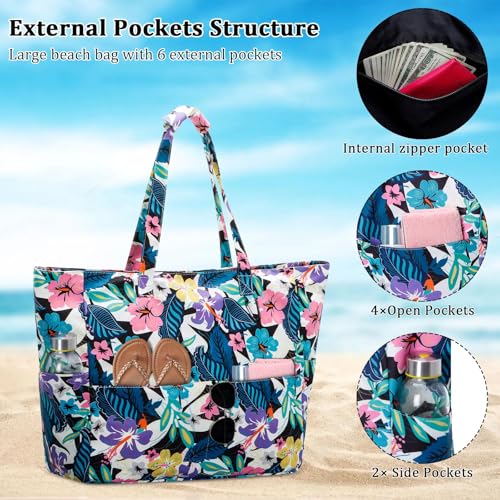 HUA ANGEL Beach Bag with Cosmetic Bag and Small Wallet, Sandproof Beach Tote for Women, Perfect for Beach Vacation Trip