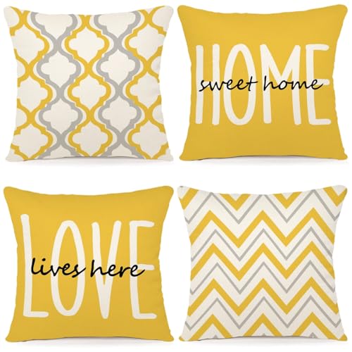 YCOLL Farmhouse Pillow Covers 18x18 Set of 4 Throw Pillow Covers Rustic Linen Decorative Pillows Square Cushion Covers for...