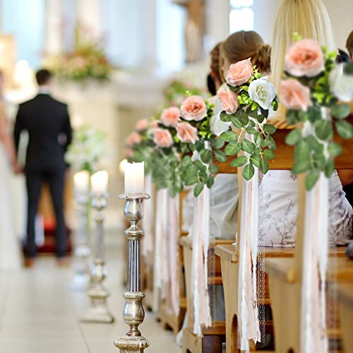 Giegxin 16 Pcs Wedding Aisle Decorations Pew Flower for Wedding Ceremony Aisle Chair Artificial Rose Chair Back Floral Dec...