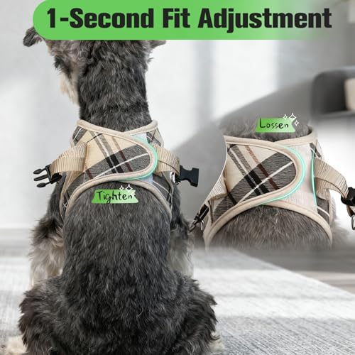 EXPAWLORER Plaid Small Dog Harness and Leash Set with AirTag Holder - No Pull Soft Padded Step in Dog Vest Harness Medium ...