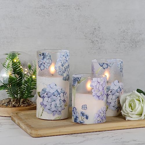 DRomance Hydrangea Glass Flameless Candles with Remote Timer Battery Operated LED Flickering Pillar Candles Real Wax Sprin...