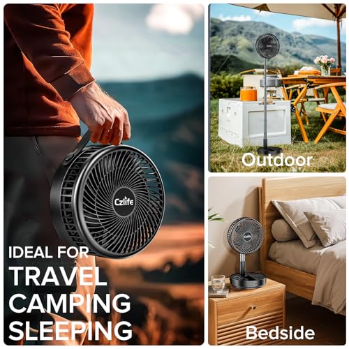Czlife F9 Portable Fan, 10000mAh Rechargeable Battery Powered for Travel Sleeping Camping Bedroom Outdoor, Cordless Floor ...