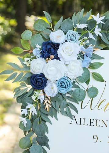 Udoula Artificial Dusty Blue Wedding Arch Flower Swags Set of 2 for Welcome Signs Floral and Wedding Reception Ceremony De...