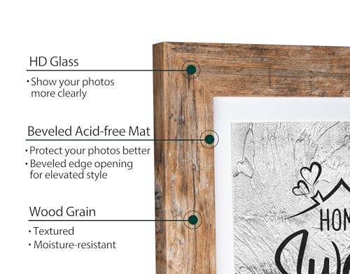 Califortree Rustic Brown 11x14 Picture Frame - Display Photos 8x10 with Mat or 11x14 Without Mat - Real Glass Inside - Set...