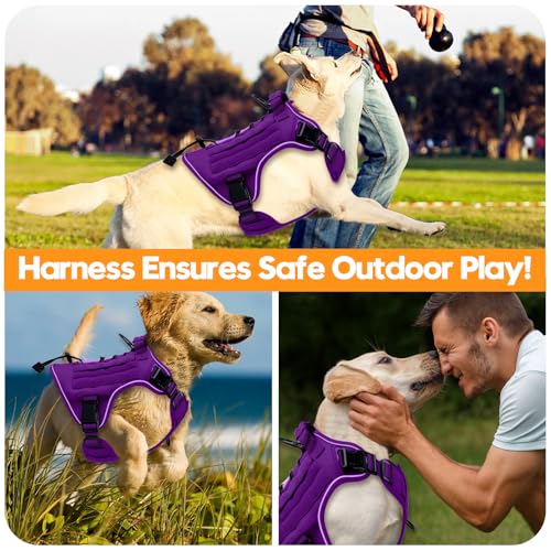 Heavy-Duty Tactical Dog Harness for Large Dogs, No Pull Adjustable Reflective Pet Vest with Molle System, K9 Military-Grad...