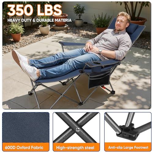 Colorsoul Reclining Camping Chair w/Foot Rest, Adjustable 90°- 135° Lounge Beach Chair for Adults, Heavy Duty Outdoor Fold...