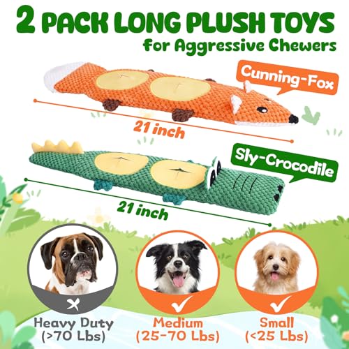XIUGOAL Dog Toys for Aggressive Chewers, 2 Pack No Stuffing Dog Toys for Boredom and Teething, Squeaky Chew Toy for Small,...