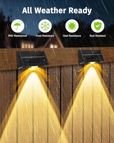 Solar Fence Lights Outdoor Waterproof High Brightness LED Spot Lens Deck Lights 7 Mode Warm & Cool White RGB Solar Powered...