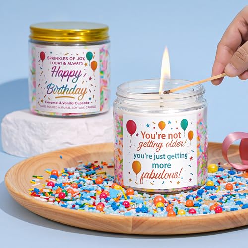 Viyffo Happy Birthday Candle – Caramel & Vanilla Cupcake, 18oz Large Scented Soy Candle, Long Lasting Non Toxic Burn, Fest...