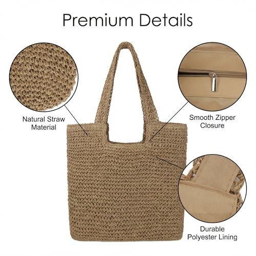 Bincaifenlan Straw Beach Tote Bag for Women, Large Handwoven Lightweight Boho Bag for Summer Vacation & Daily Travel