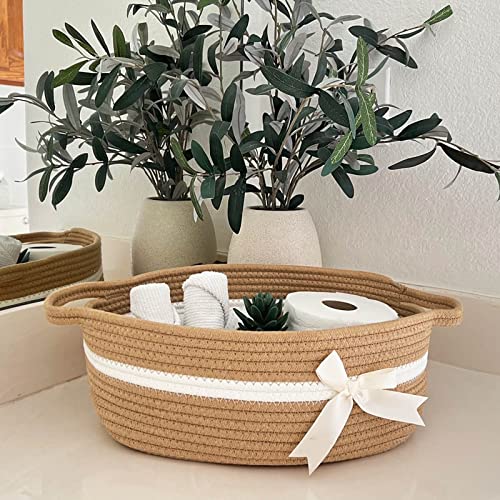 CHICVITA Small Woven Rope Gift Basket, Baby Nursery Storage Baskets for Towels, Snacks, Toys, Diapers, Rectangle Shelf Bas...