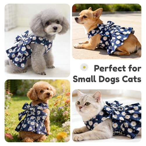 BAEJMJK Dog Dress Bowknot Harness Leash Set for Small Dogs Cats Daisy Floral Girl Dog Dresses Cute Puppy Princess Clothes ...