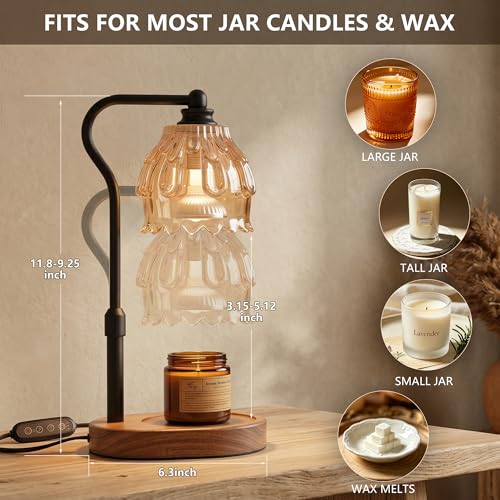 Candle Warmer Lamp with Timer and Wireless Remote Control, Dimmable Candle Warmer for Jar Candles, Height Adjustable Wax M...
