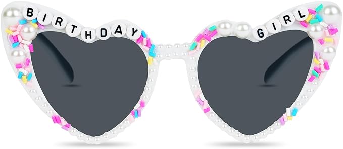 Ainiv Pearl Heart Shaped Sunglasses for Women, UV400 Protection Fashion Accessories Heart Glasses for Bridal, Beach Vacation