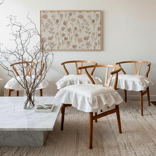 Hillsuren 4 Pcs Ruffle Chair Cushions Cover 17.5''x17.5'' French Chair Pad Slipcover with Ties Ruffled Skirt Seat Cover Fa...