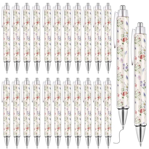 Spakon 32 Pcs Wildflower Ballpoint Pens Floral Art Novelty Gifts for Women 1.00 mm Black Ink Fashionable Retractable Ballp...