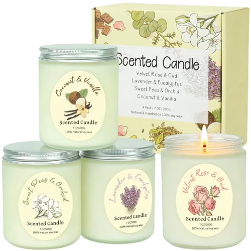 Scented Candles Gift Set 4 Pack, Soy Wax Aromatherapy Candles with Lavender Rose Coconut Vanilla, Long Lasting 200 Hours B...