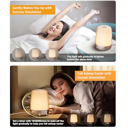 winshine Touch Wake Up Night Light with Sunrise Simulation Alarm Clock, 3 Ways Dimmable Warm White Bedside Lamp for Kid Be...