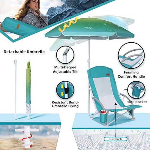 Nice C Beach Chair, Beach Chairs for Adults with Umbrella and Cooler, High Back, Cup Holder & Carry Bag & Heavy Duty Compa...
