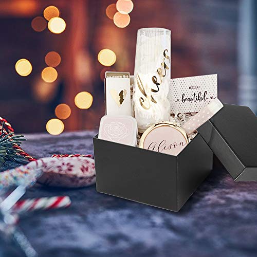 Briful Square Gift Boxes with Lids Set of 4 Black Gift Box Assorted Sizes Nesting Gift Boxes for Presents Birthday Bridesm...