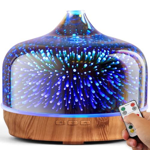 Porseme 500ml Glass Essential Oil Diffuser Aromatherapy Ultrasonic Cool Mist Humidifier 15-21 Running Hours Diffusers with...