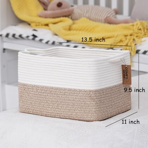 COMFY-HOMI Cotton Rope Woven Basket with Handles for Shelves,Toys,Book, Cloth Storage Baskets for Organizing-13.5" x 11" x...