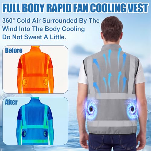 Grinsvalley Cooling Vest Jacket with 2 Fans 10000mah Battery Pack for Men Women Air Conditioner Vests Jacket with 20 Ice Bag