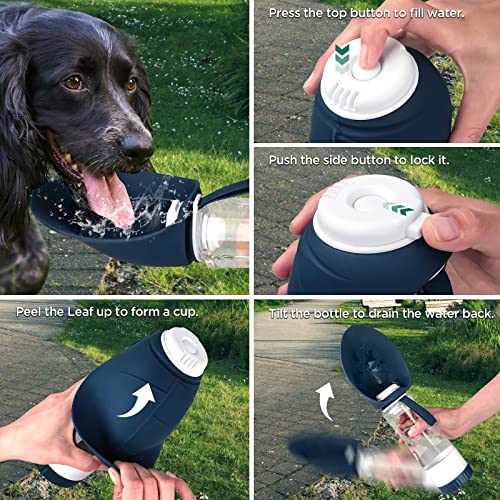 Uppetly Dog Water Bottle, Portable Pet Water Bottle with Food Container and Drinking Feeder, Leak Proof, BPA-Free, Foldabl...