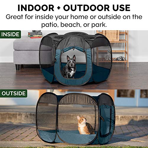 Furhaven Pop Up Playpen Pet Tent Playground - Sailor Blue, Medium