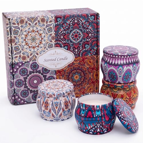 Topadorn 4 Pack Scented Candles Gift Set, 4oz Soy Wax Aromatherapy Candles with Lavender, Rose, Vanilla & Lemon - Decorati...