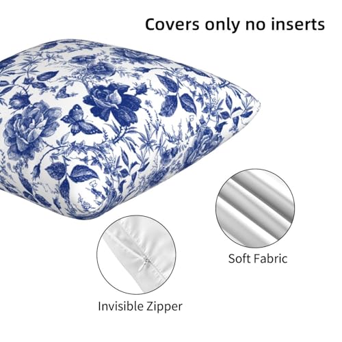 Tebjh Blue and White Porcelain Floral Butterfly Pillow Covers 18x18 in Vintage Chinoiserie Couch Pillow Case Sets of 2 Mod...