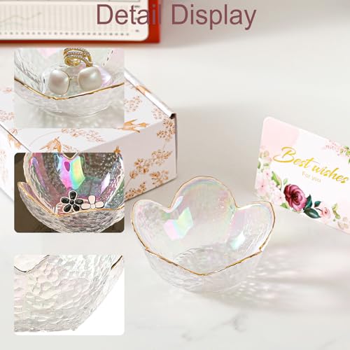 White Flower Jewelry Dish Glass Ring Dish Jewelry Tray Cute Vanity Organizer Room Decor Aesthetic Nightstand Bathroom Deco...